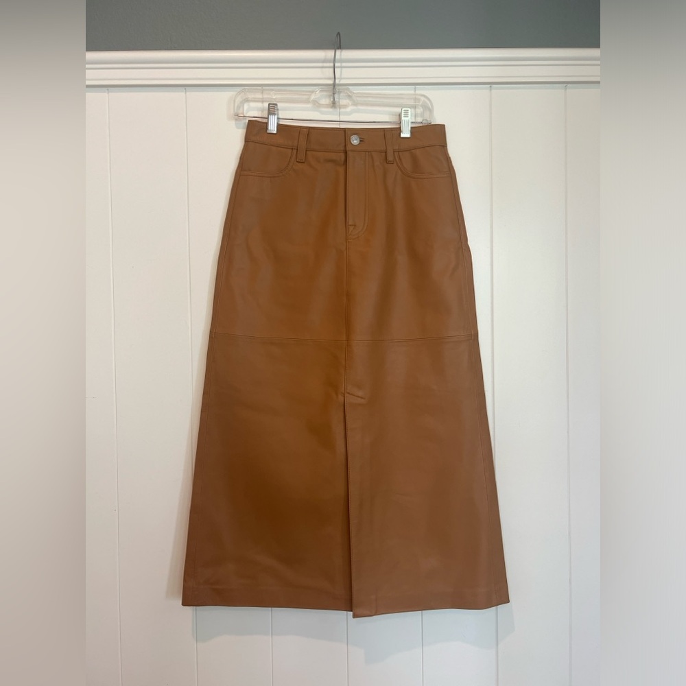7 for all Mankind Leather Midi Skirt - Brown Sugar